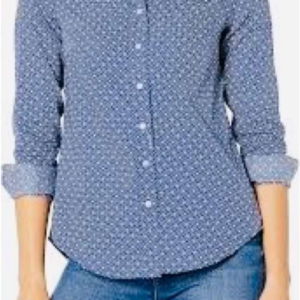 Foxcroft Navy Blue Printed Button-Down Shirt - Picture 3 of 11